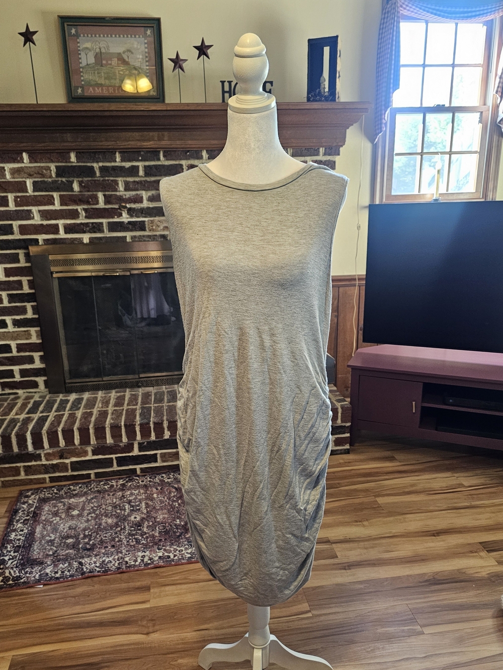 Sleeveless Light Gray Midi Dress with Rouched Sides